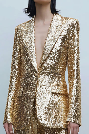2 pièces paillettes dorées scintillantes femmes bal costumes avec poches